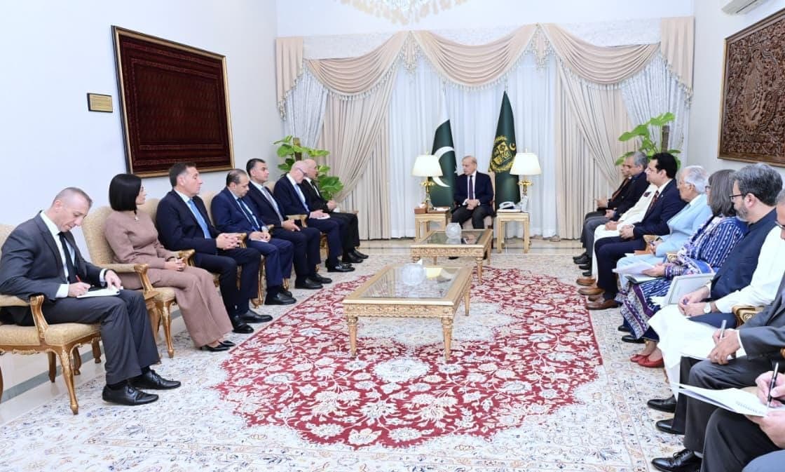The Lebanese and Pakistani delegations during the meeting with Prime Minister Muhammad Shehbaz Sharif.